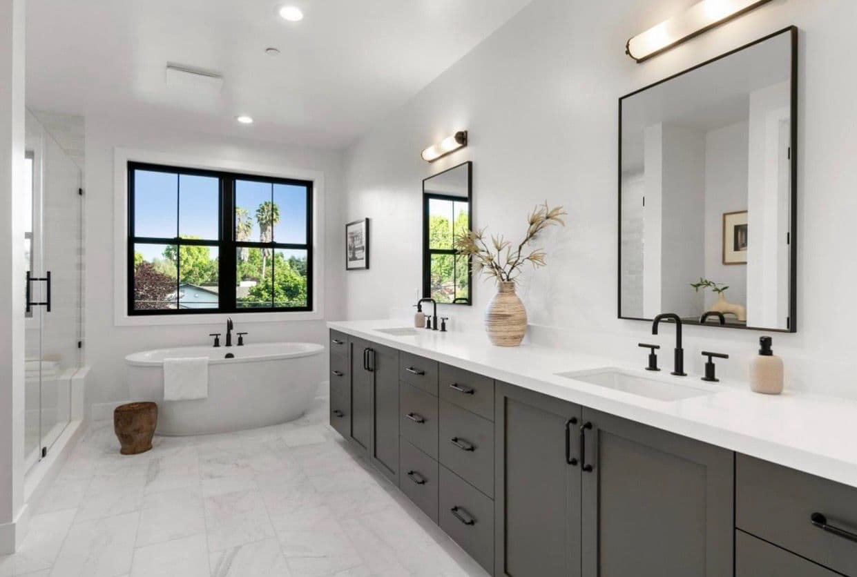 Spa-inspired primary bath with freestanding tub