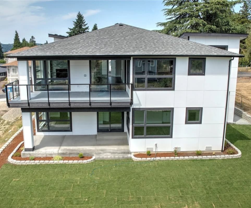 Rear exterior of a modern custom home